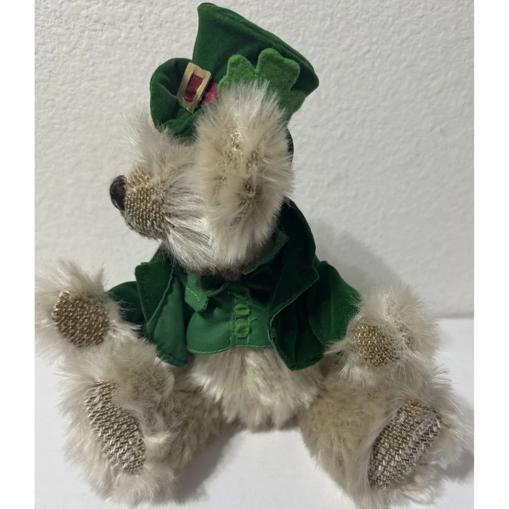ST. PATRICK'S DAY Jointed Stuffed Mohair Bear Toy Top Hat Vest  T.L. Toys 9